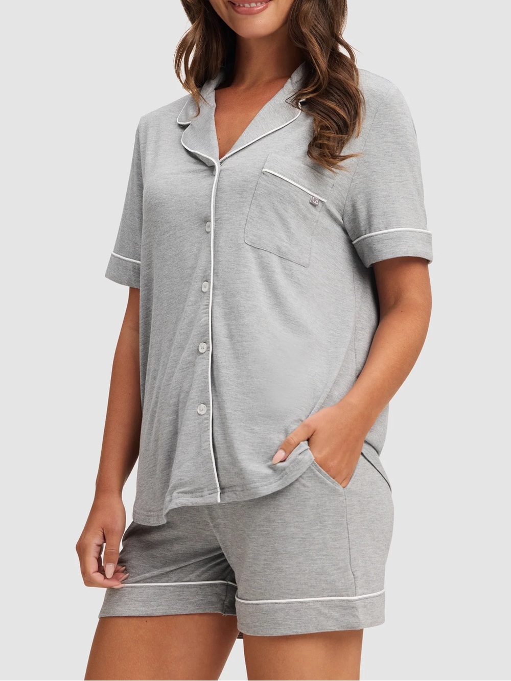 NWT Women's Bamboo Stretch-Knit Short Sleeve Shorts Pajama Set XXL Gray White